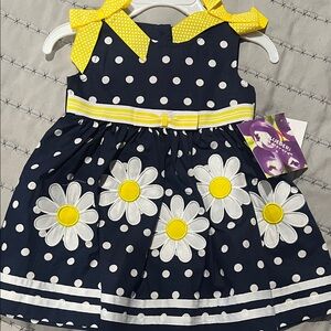 Blueberi Boulevard Navy and Yellow Polka Dot Dress